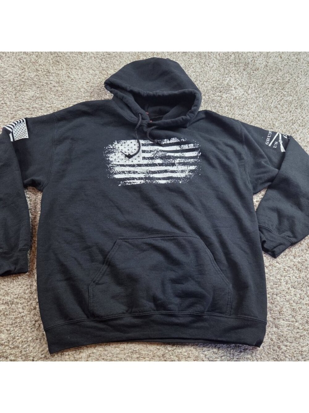 Grunt Style Hoodie Pullover Mens Large Black Patriotic Graphic